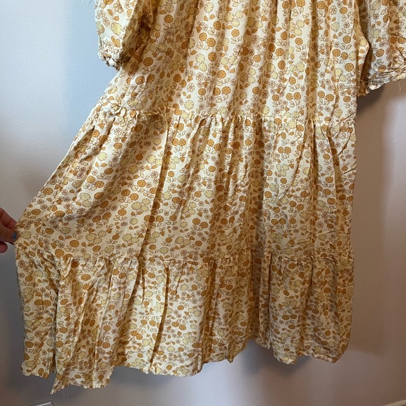 Butter yellow Floral Puff Sleeve Dress farmhouse dress - Picture 5 of 9